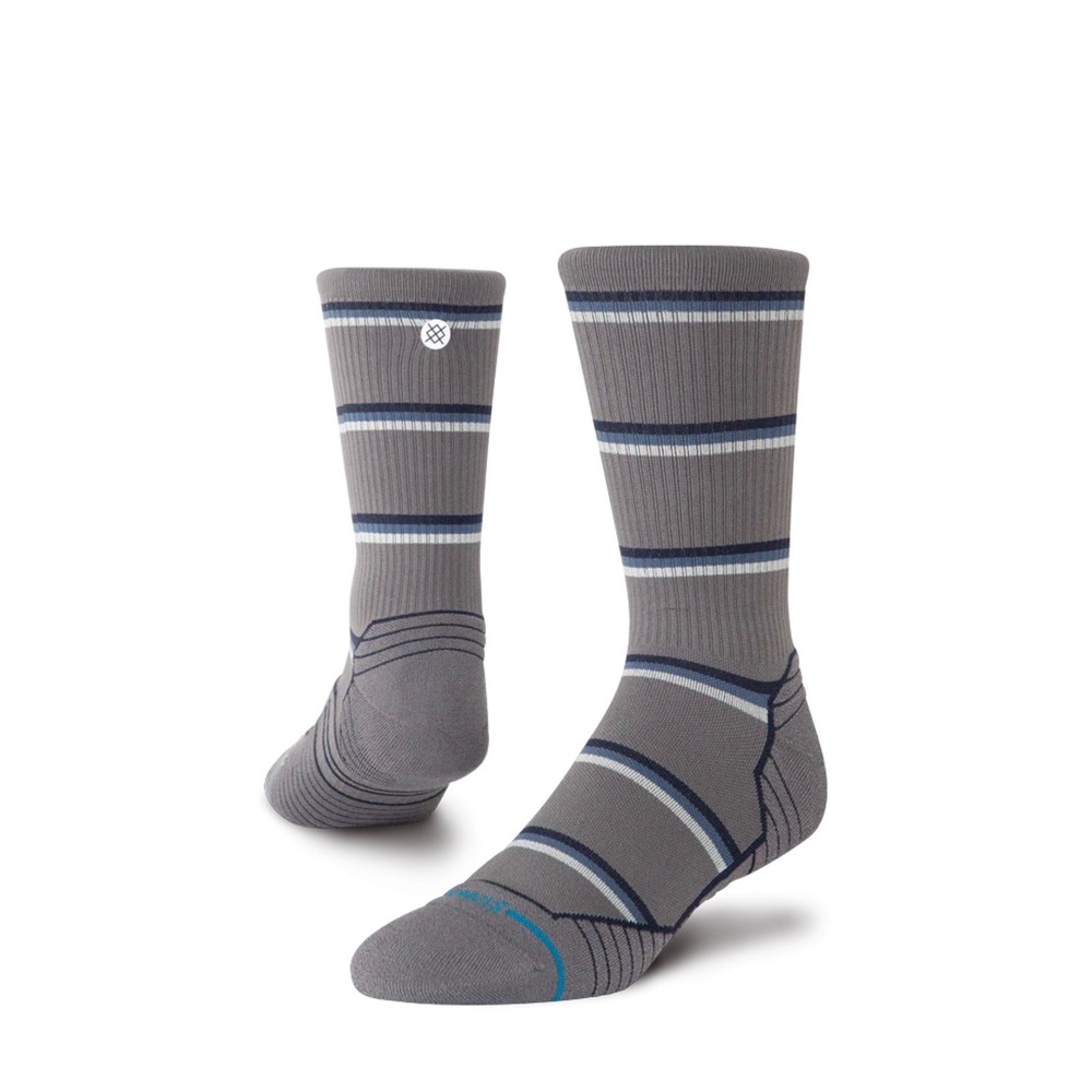 Stance Mens Multistripe Run Ribbed Crew Socks Gray Blue White Large 9-13 New